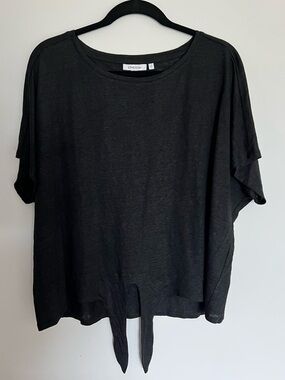 Chico's Black linen Short Sleeve Tie-Front knit  Top